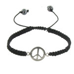 Les poulettes bijoux - v bracelet argent peace and love lien tr�ss� noir