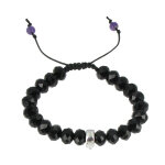 Les poulettes bijoux - v bracelet attache charms perles d'onyx noir facet�es