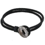 Les poulettes bijoux - v bracelet homme cuir et ballon de rugby - noir