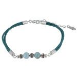 Les poulettes bijoux - v bracelet lien cuir turquoise perles d'agate et de larimar