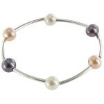 Les poulettes bijoux - v bracelet saturne argent et 6 perles de culture grises, rose