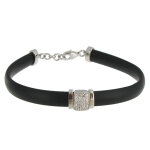 Les poulettes bijoux - v bracelet silicone noir carr� argent et strass