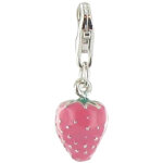 Les poulettes bijoux - v charms argent bracelet fraise des bois rose emaill�