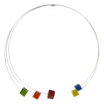 Les poulettes bijoux - v collier ras de cou cinq cubes c�ramique multicolores et m�t