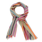 Les poulettes bijoux - v foulard laine et soie rayures colors - marron clair