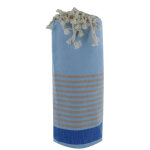 Les poulettes bijoux - v fouta drap plage et hammam coton bleu grande rayure bleu et