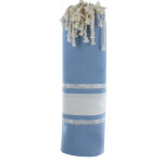 Les poulettes bijoux - v fouta drap plage et hammam coton bleu ray� blanc et lurex
