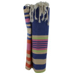Les poulettes bijoux - v fouta drap plage et hammam coton bleu ray� rose vert et bei