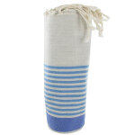 Les poulettes bijoux - v fouta drap plage et hammam coton couleur beige ray� bleu