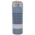 Les poulettes bijoux - v fouta drap plage et hammam coton couleur gris bleu bande bl