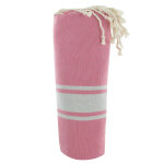 Les poulettes bijoux - v fouta drap plage et hammam coton couleur rose bandes gris c