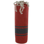 Les poulettes bijoux - v fouta drap plage et hammam coton couleur rouge bandes noires