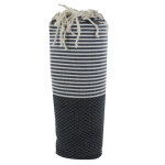 Les poulettes bijoux - v fouta drap plage et hammam coton nid d'abeille noir ray� bl