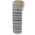 Les poulettes bijoux - v fouta drap plage et hammam coton ray� bleu et gris