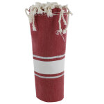 Les poulettes bijoux - v fouta drap plage et hammam coton rouge fonc� ray� blanc et