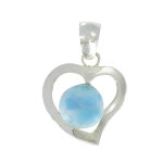 Les poulettes bijoux - v pendentif argent coeur et demi - sph�re de larimar
