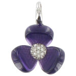 Les poulettes bijoux - v pendentif argent fleur et zirconium violet