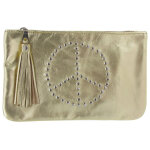 Les poulettes bijoux - v pochette sac cuir clout� signe peace and love couleur dor�