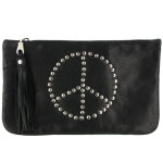 Les poulettes bijoux - v pochette sac cuir clout� signe peace and love couleur noir