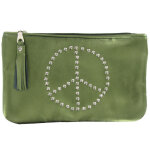 Les poulettes bijoux - v pochette sac cuir clout� signe peace and love couleur vert