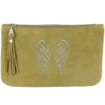 Les poulettes bijoux - v pochette sac daim brod� deux ailes d'ange couleur beige