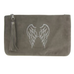 Les poulettes bijoux - v pochette sac daim brod� deux ailes d'ange - marron fonc�