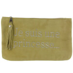 Les poulettes bijoux - v pochette sac daim brod� je suis une princesse couleur beige