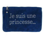 Les poulettes bijoux - v pochette sac daim brod� je suis une princesse couleur bleu