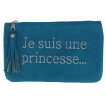 Les poulettes bijoux - v pochette sac daim brod� je suis une princesse couleur bleu