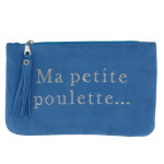 Les poulettes bijoux - v pochette sac daim brod� ma petite poulette couleur azur
