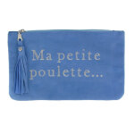 Les poulettes bijoux - v pochette sac daim brod� ma petite poulette couleur bleu ciel