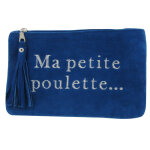 Les poulettes bijoux - v pochette sac daim brod� ma petite poulette couleur bleu mer