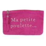 Les poulettes bijoux - v pochette sac daim brod� ma petite poulette couleur fuchsia