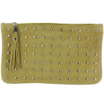 Les poulettes bijoux - v pochette sac daim clout� couleur beige