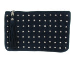 Les poulettes bijoux - v pochette sac daim clout� couleur bleu nuit