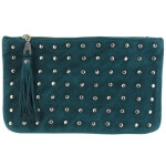Les poulettes bijoux - v pochette sac daim clout� couleur bleu vert