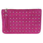 Les poulettes bijoux - v pochette sac daim clout� couleur fuchsia