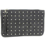 Les poulettes bijoux - v pochette sac daim clout� couleur gris fonc�