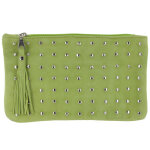 Les poulettes bijoux - v pochette sac daim clout� couleur vert
