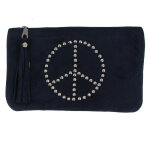 Les poulettes bijoux - v pochette sac daim clout� signe peace and love couleur bleu