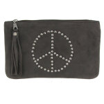 Les poulettes bijoux - v pochette sac daim clout� signe peace and love couleur marron