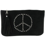 Les poulettes bijoux - v pochette sac daim clout� signe peace and love couleur noir