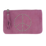 Les poulettes bijoux - v pochette sac daim clout� signe peace and love couleur rose