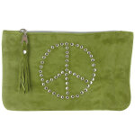 Les poulettes bijoux - v pochette sac daim clout� signe peace and love couleur vert