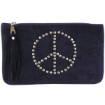 Les poulettes bijoux - v pochette sac daim clout� signe peace and love couleur violet