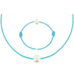Set collier et bracelet lien la perle blanche des poulettes - colors - turquoise Set collier et bracelet lien la perle blanche des poulettes - colors - turquoise
