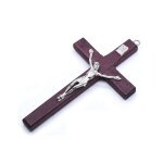 1 pices en bois croix christ statue prire religieuse main tenant pendentif