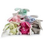 Babynat - doudou lapin dans l&oeuf rose mouchoir blanc