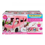 Barbie dream camper - camping - car transformable - 7 zones de jeu - 60 accessoires - avec toboggan, ...
