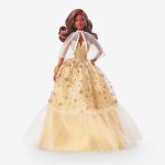 Barbie - barbie joyeux nol 2023 - poupe robe dore et cheveux bruns